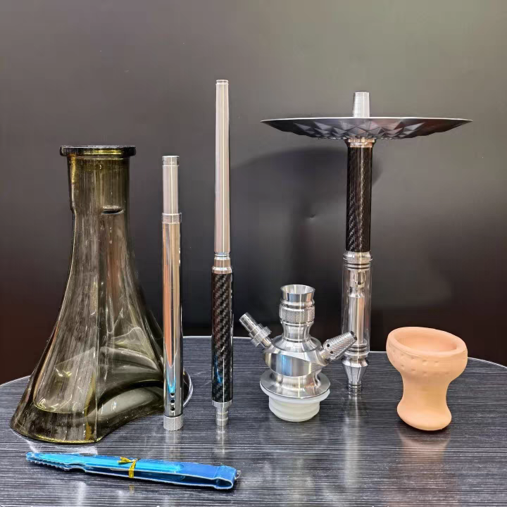 Premium Large Carbon Fiber Hookah – Stainless Steel High-End Shisha Set for Thick Smoke Lovers