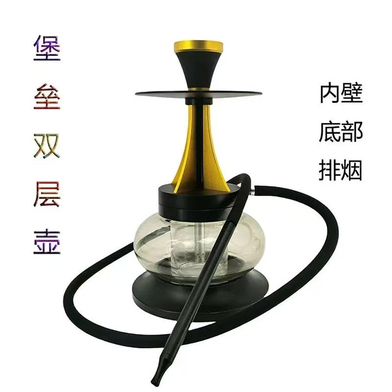 Luxury Fortress Double-Layer Hookah | Color-Changing Shisha with Bottom Airflow | Large Smoke Water Pipe for Home, Lounge, Bar & KTV