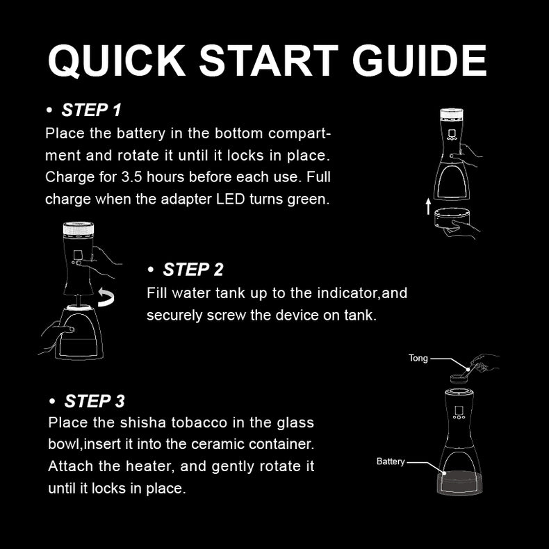 New Design Electric Shisha Hookah Set Open System with Glass Bowl Electric E Hookah Shisha