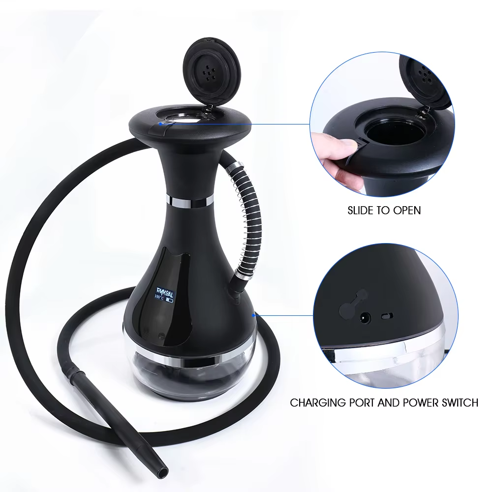 Electric Hookah Portable Shisha With LED Light Luxury Hookah Set Shisha Carbon-free Russia Hookah E-hookah Set