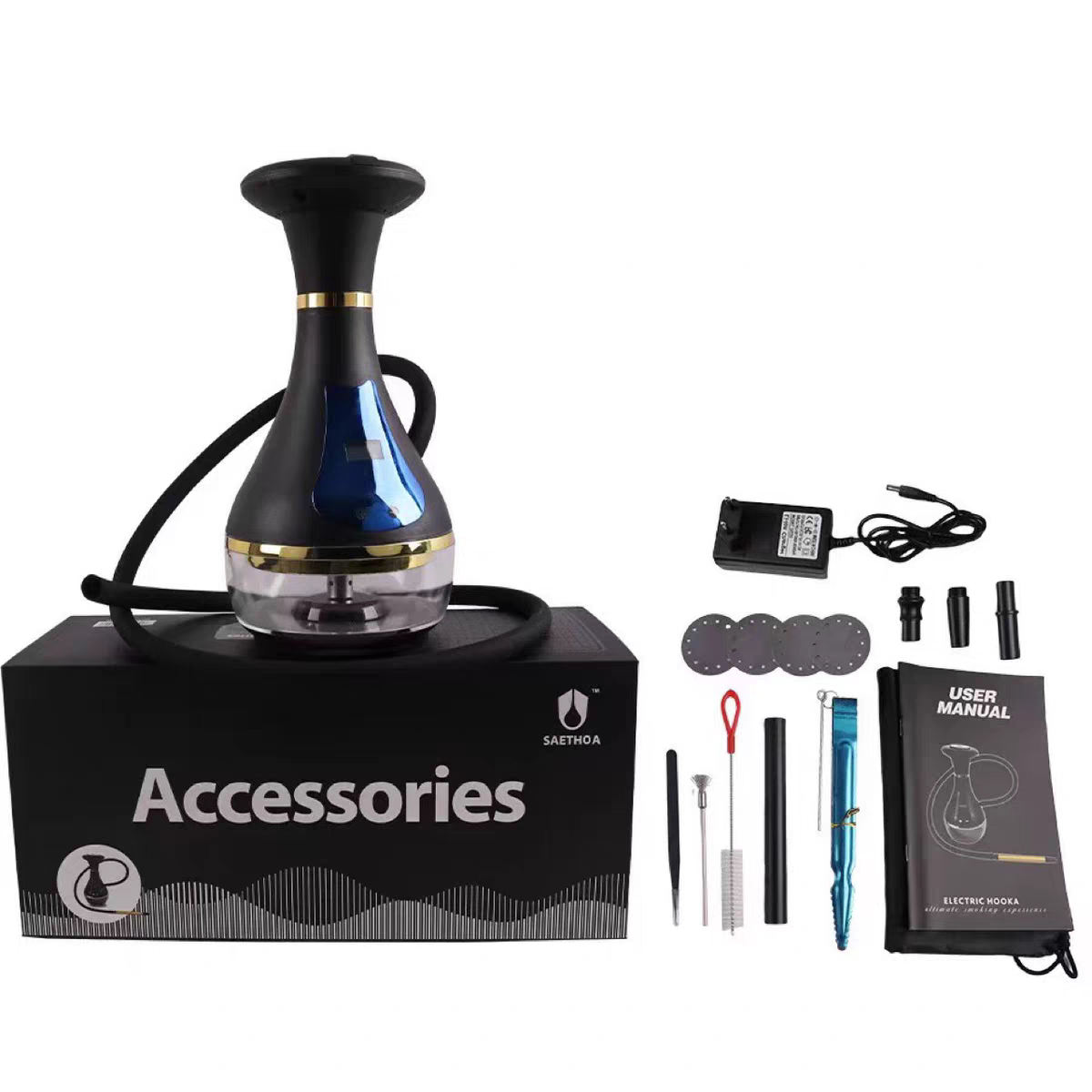 Electric Hookah Portable Shisha With LED Light Luxury Hookah Set Shisha Carbon-free Russia Hookah E-hookah Set